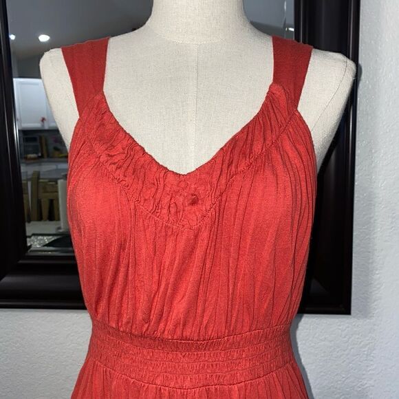 Calvin Klein Jeans Women's Orange Ruched Dress V-Neck Sleeveless Size Small - Picture 6 of 13